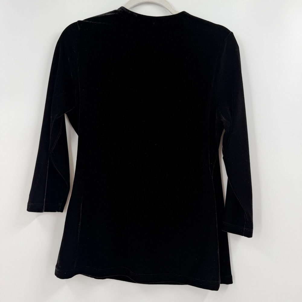 Soft Surroundings Shirt Womens Medium Black Velvet Tunic Wrap‎ Top Party Holiday - Picture 2 of 11